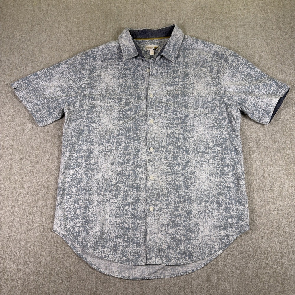 Fundamental Coast Shirt Men L‎ Organic Cotton Stretch Short Sleeve Gray/White